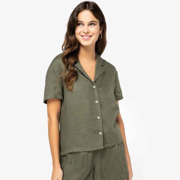 Spasso Spasso Ladies Short Sleeve Linen Bowling Collar Shirt SP523 Spasso Ladies Short Sleeve Linen Bowling Collar Shirt Thumbnail