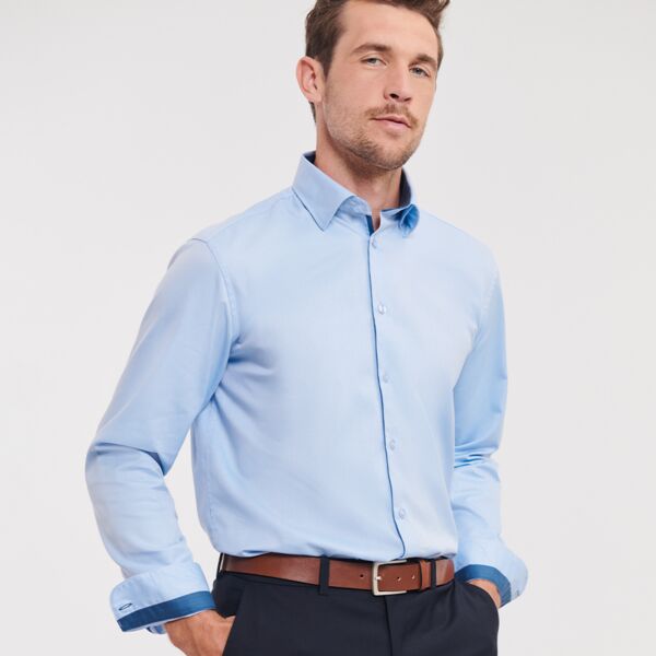 Russell Collection Russell Collection Long Sleeve Contrast Herringbone Shirt 964M Russell Collection Long Sleeve Contrast Herringbone Shirt Thumbnail