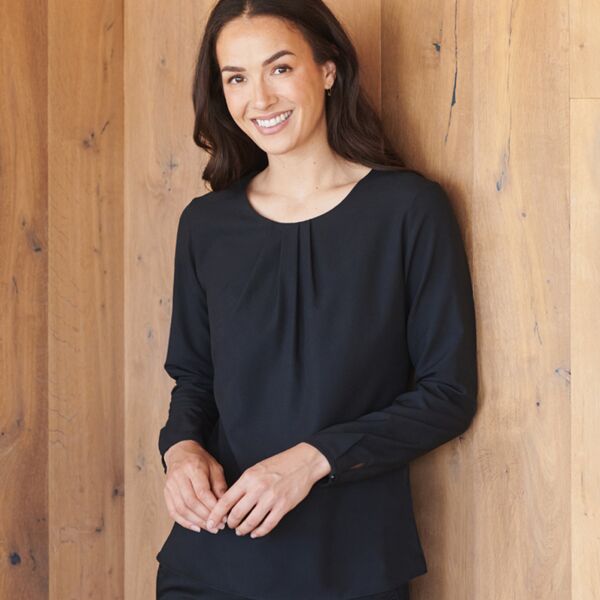Henbury Henbury Ladies Pleat Front Long Sleeve Blouse H598 Henbury Ladies Pleat Front Long Sleeve Blouse Thumbnail