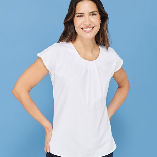 Henbury Henbury Ladies Pleat Front Short Sleeve Blouse H597 Henbury Ladies Pleat Front Short Sleeve Blouse Thumbnail