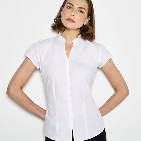 Kustom Kit Kustom Kit Ladies Cap Sleeve V Neck Tailored Continental Blouse K727 Kustom Kit Ladies Cap Sleeve V Neck Tailored Continental Blouse Thumbnail